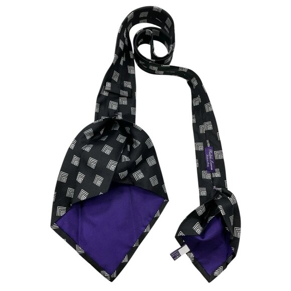 RALPH LAUREN PURPLE LABEL 7Fold Men's Silk Tie LUXURY Black Geometric W:3.5" EUC - Picture 5 of 6